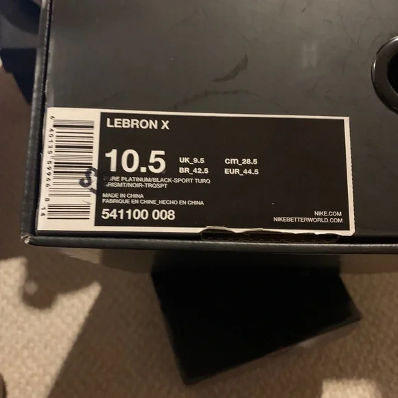 Lebron X pure platinum size 10.5